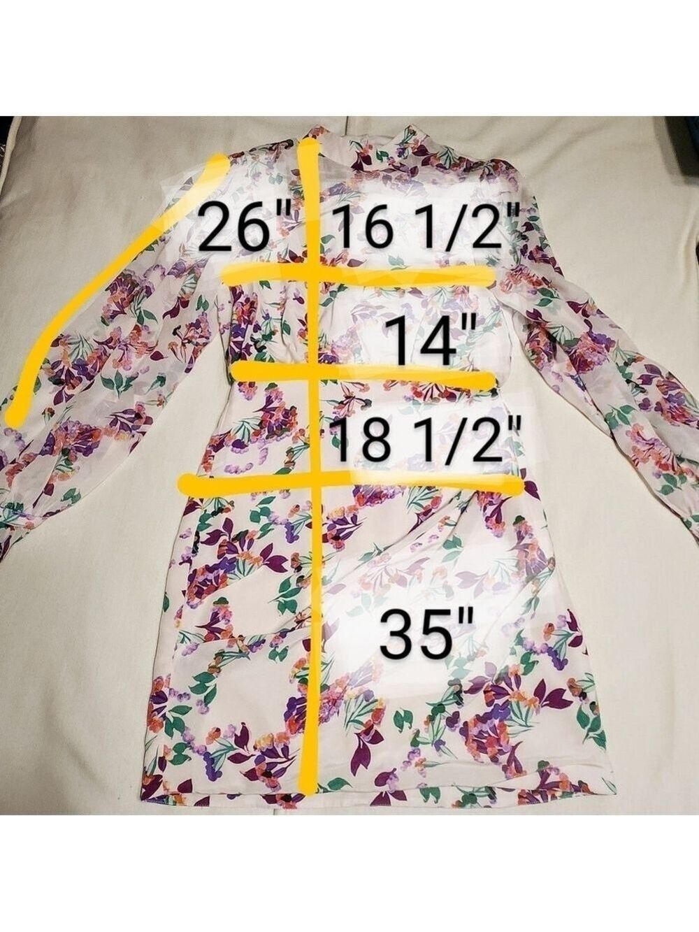 Saloni Rina Floral Silk Long Sleeve Mini Cocktail Dress - Picture 12 of 12